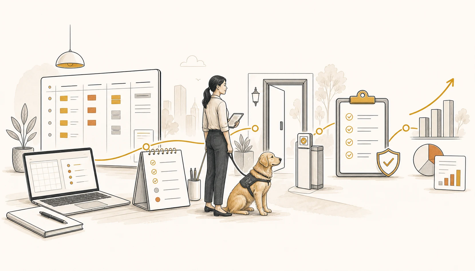 An illustrated animal-inclusive operating journey