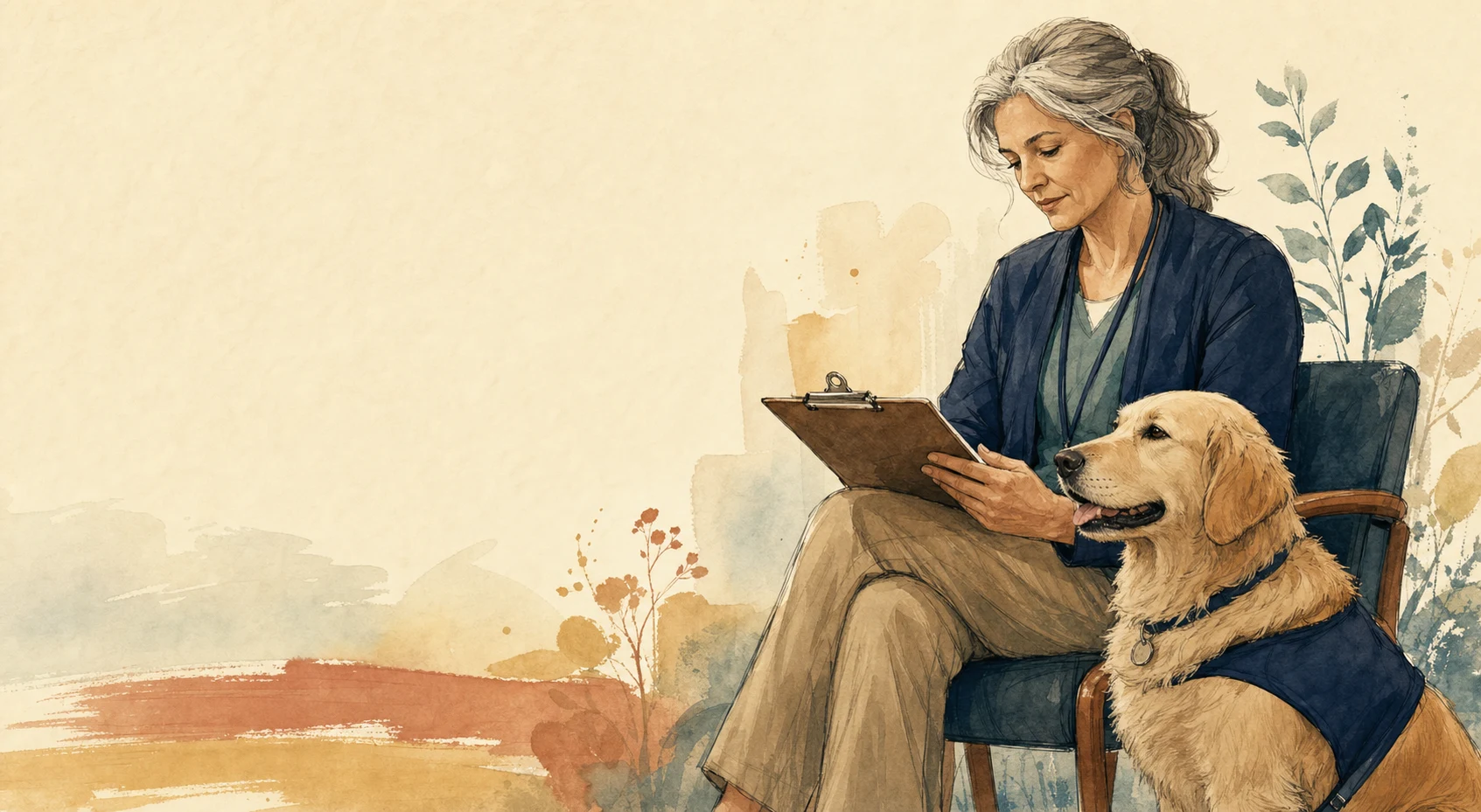 An animal-assisted wellness professional planning an event with a therapy dog